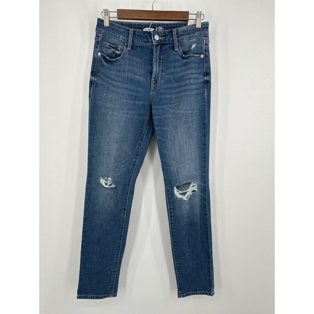 Old Navy Power Slim Straight High Rise Jeans Women 4 Ripped